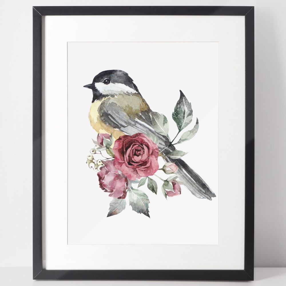 Chickadee Bird Wall Art Print Poster Illustration Unframed - Picture 6 of 10